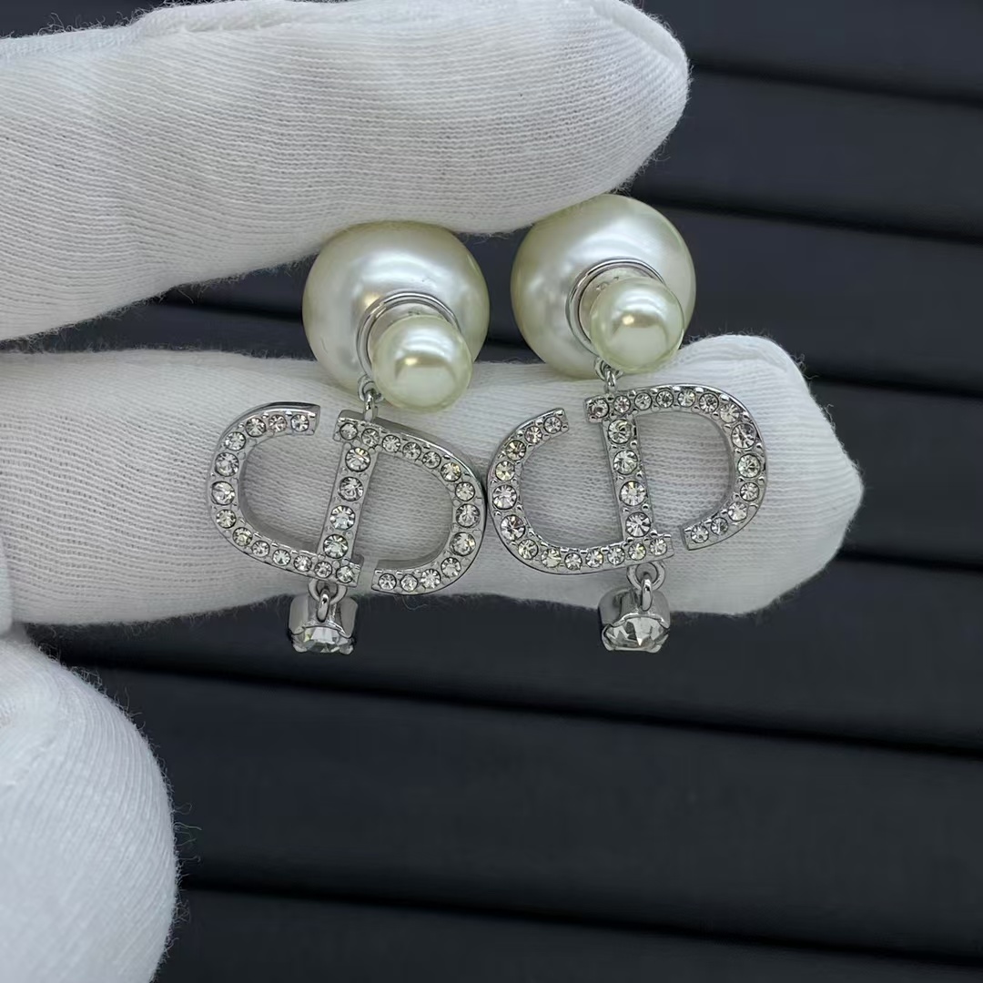 Replica Dior Silver CD Drop Pearl Earrings