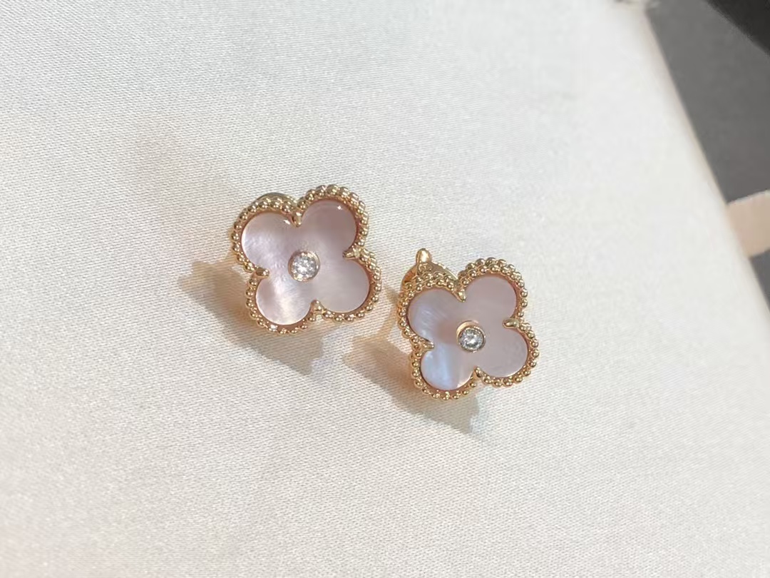 Replica Van Cleef & Arpels Pink Mother of Pearl Clover Stud Earrings
