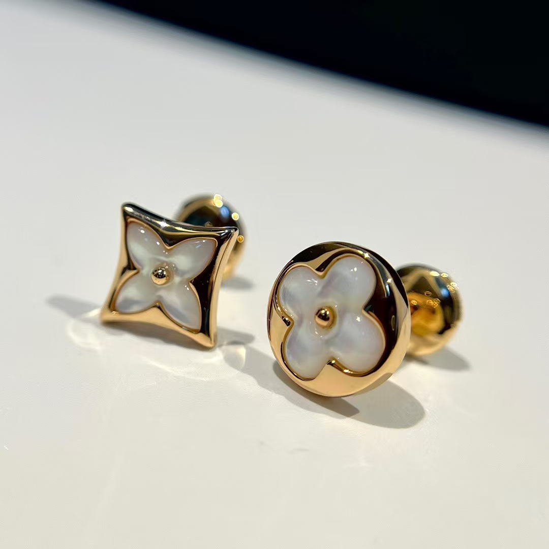 Replica Louis Vuitton Asymmetric Mother of Pearl Stud Earrings