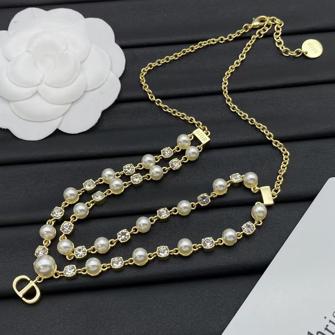 Replica Dior Layered Two Row Pearl Necklace