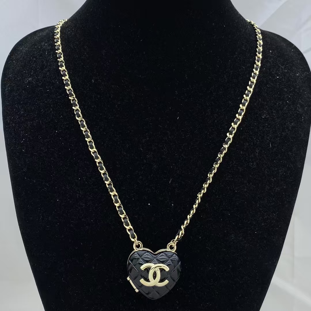 Replica Chanel Heart Pendant Leather Long Necklace