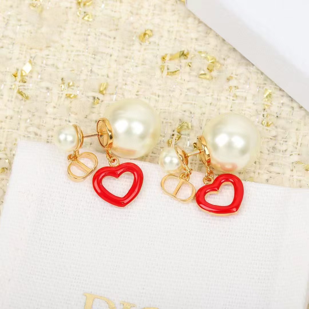 Replica Dior CD Heart Drop Front Back Pearl Stud Earring