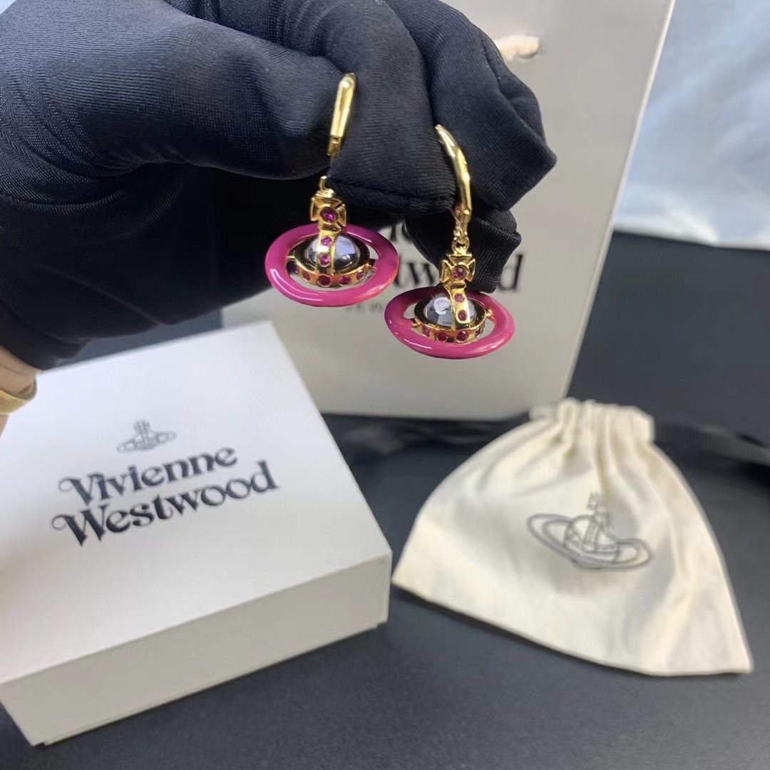 Replica Vivienne Westwood Enamel Pink Blue Black Saturn Earrings