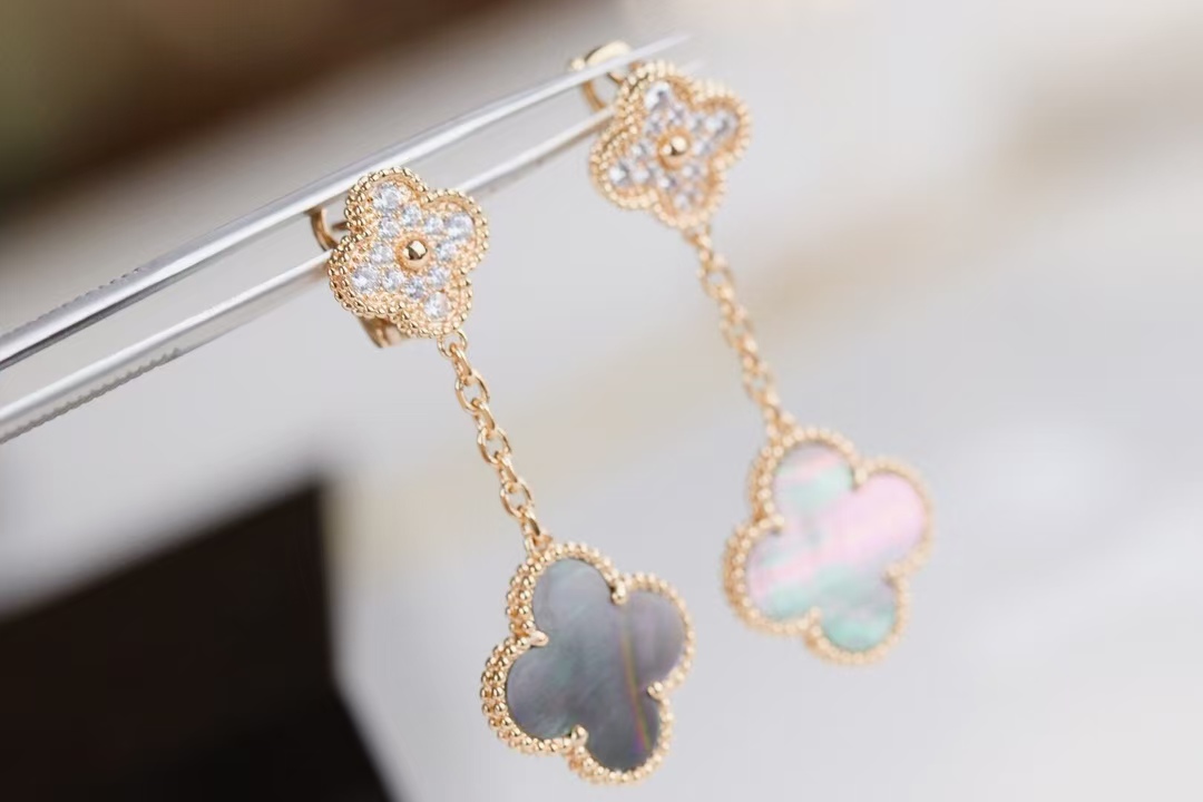 Replica Van Cleef & Arpels Grey Mother of Pearl Magic Alhambra Earrings 2 Motifs