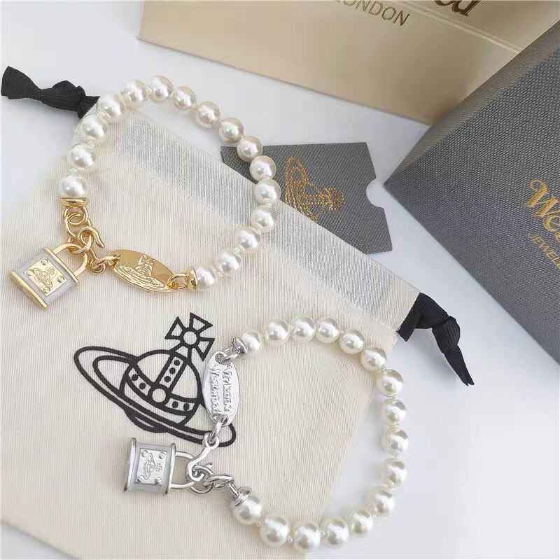 Replica Vivienne Westwood Lock Charm Pearl Bracelet