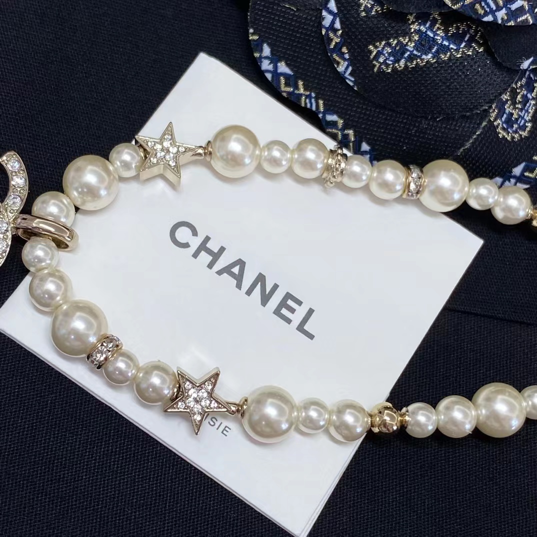 Replica Chanel Star Double C Pendant Pearl Necklace