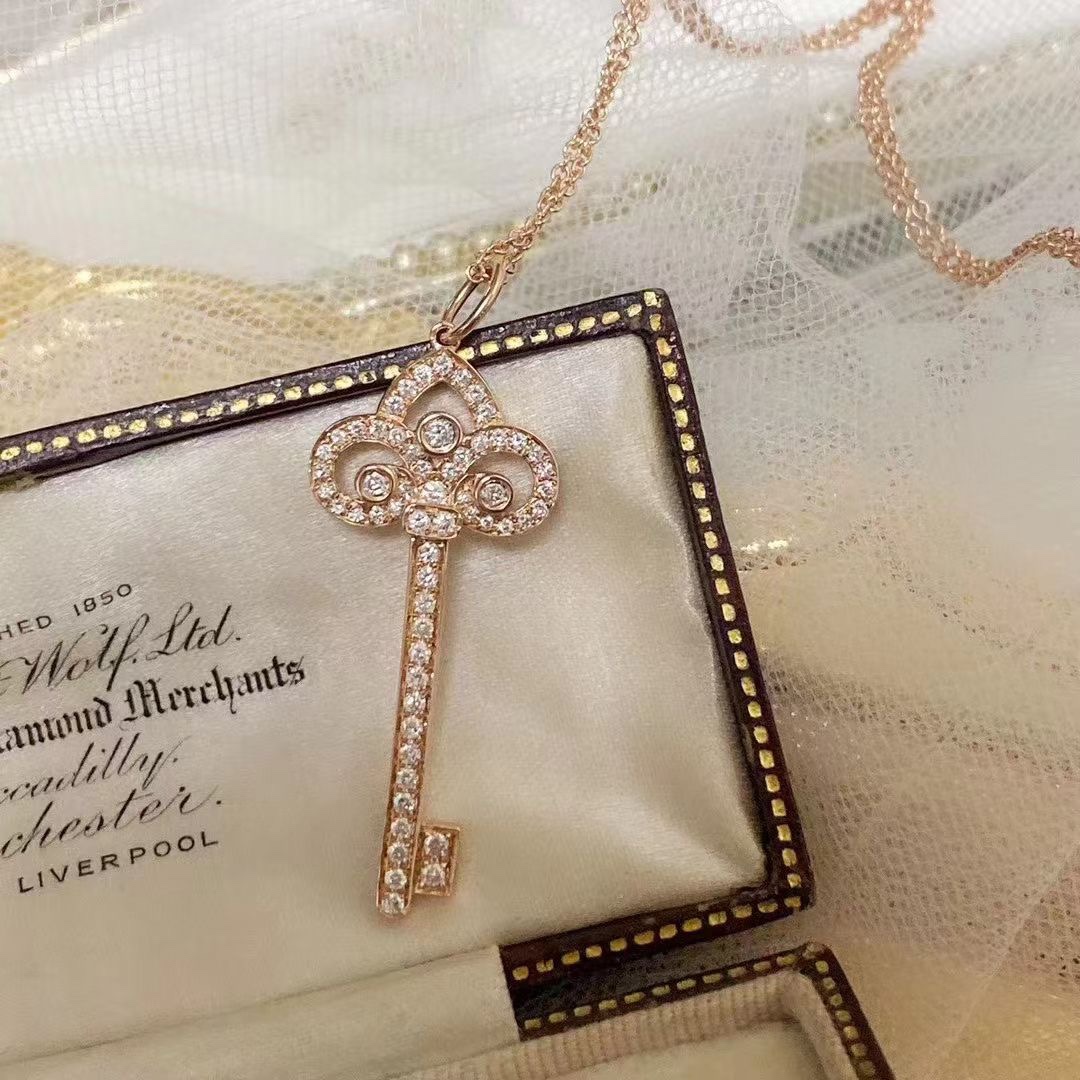Replica Tiffany Full Diamond Crown Key Pendant Necklace