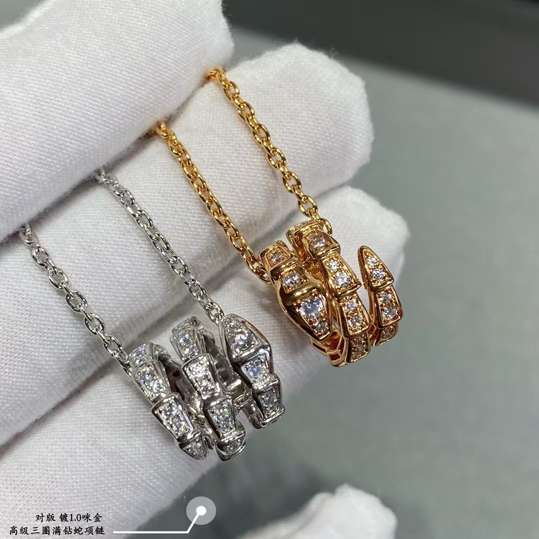 Replica Bvlgari Serpenti Viper Necklace - Full Diamond