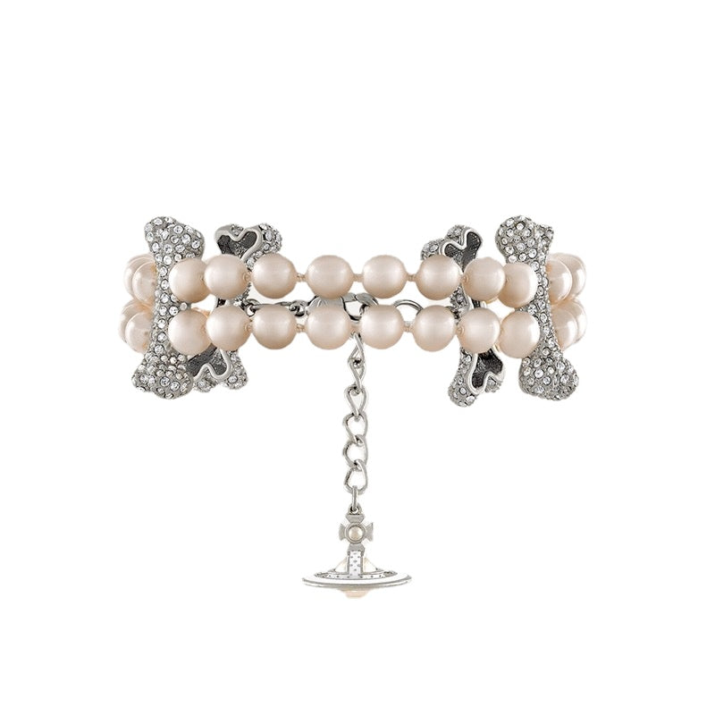 Replica Vivienne Westwood 2 Row Pearl Mixing Bone Bracelet