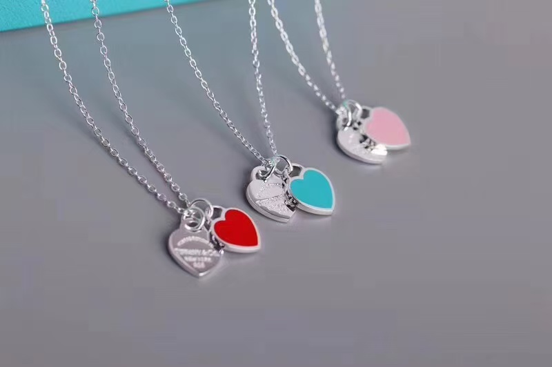 Replica Tiffany Double Heart Tag Pendant Necklace