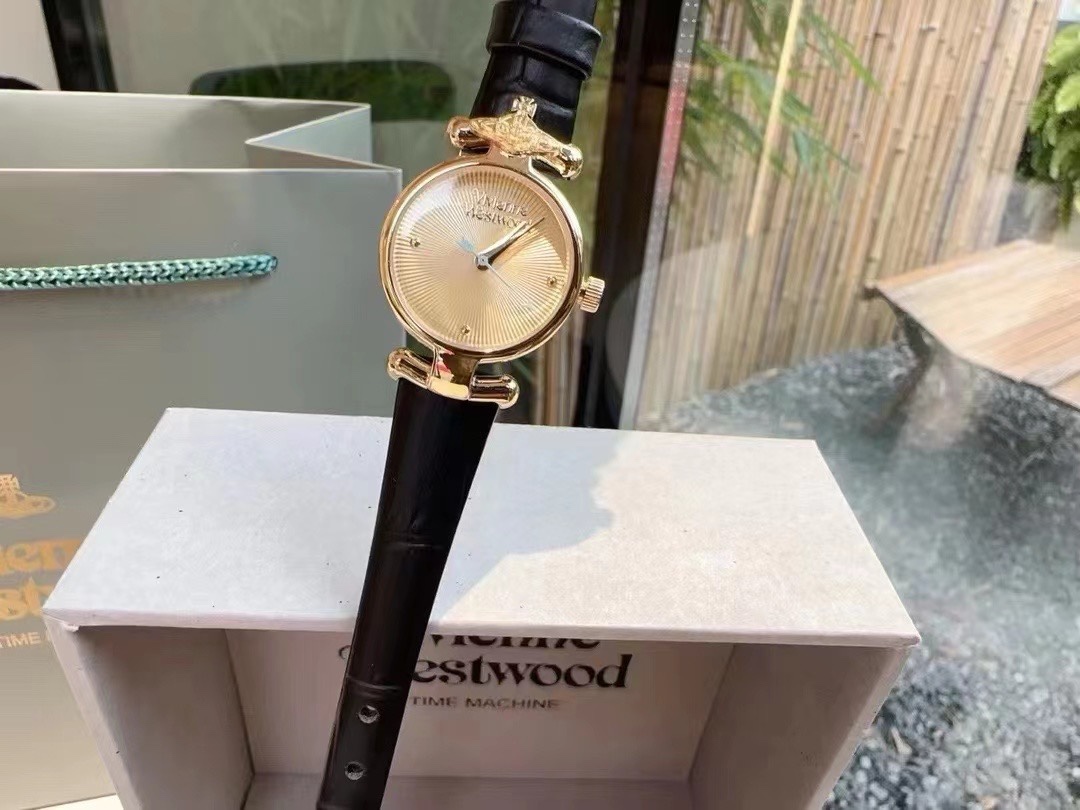 Replica Vivienne Westwood Black Genuine Leather Band Watch - 23MM