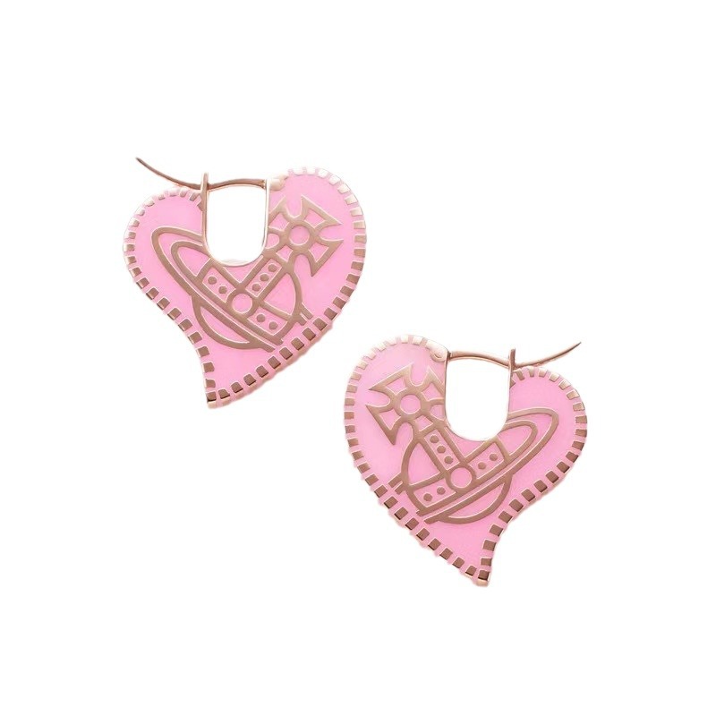 Replica Vivienne Westwood Personality Pink Love Heart Earrings