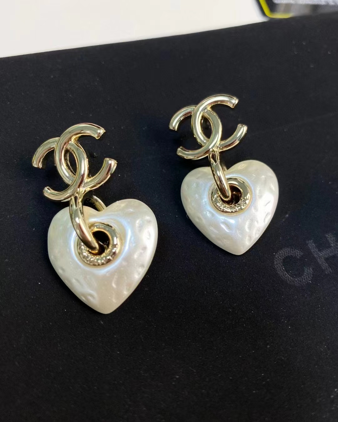Replica Chanel White Love Heart Double C Earrings