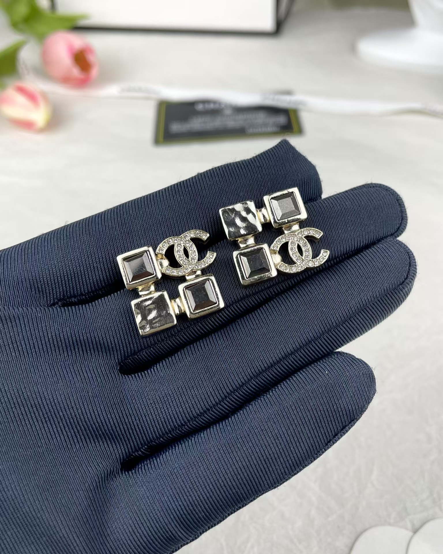Replica Chanel Square Rhinestone Earrings