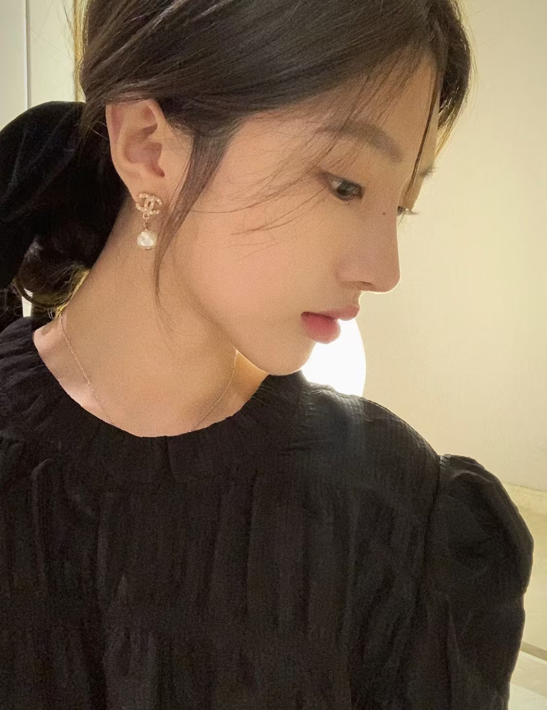 Replica Chanel Double C with Pearl Drop Earrings
