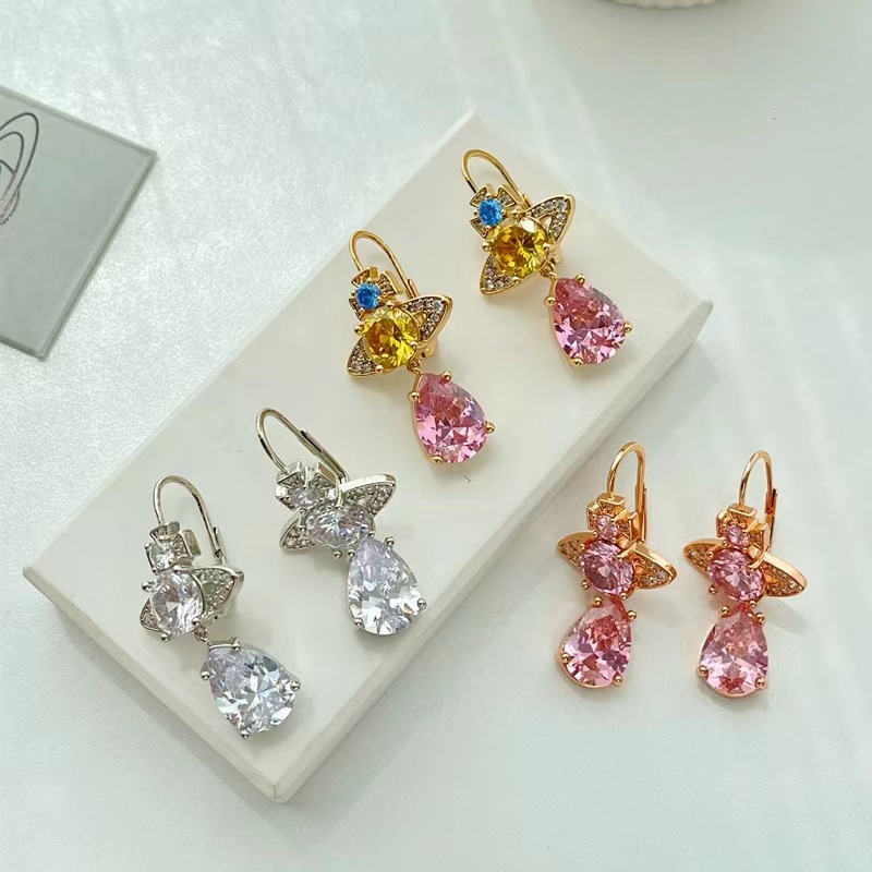 Replica Vivienne Westwood Luxury Colorful Diamond Teardrop Earrings
