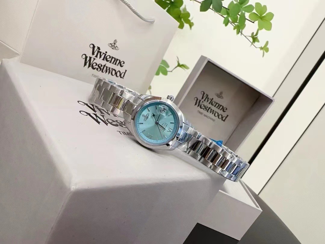 Replica Vivienne Westwood Light Blue Dial Silver Band Saturn Watch - 28MM