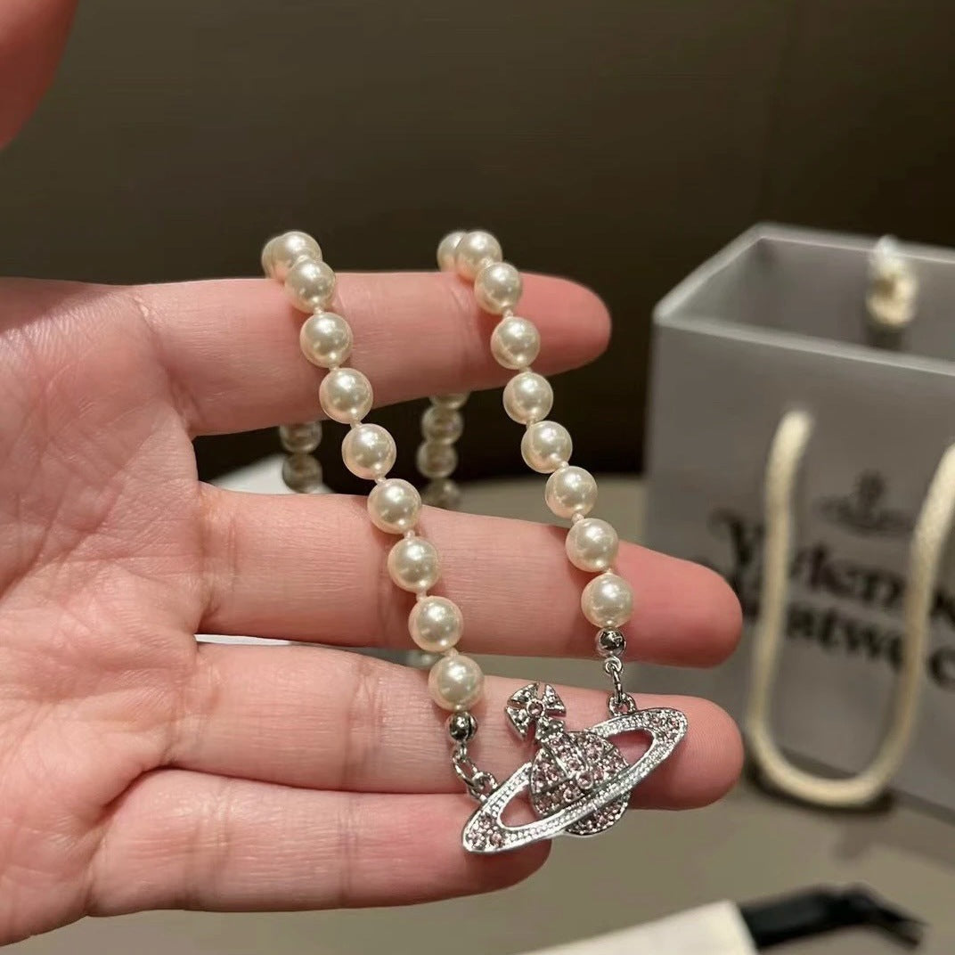 Replica Vivienne Westwood Pink Saturn Necklace