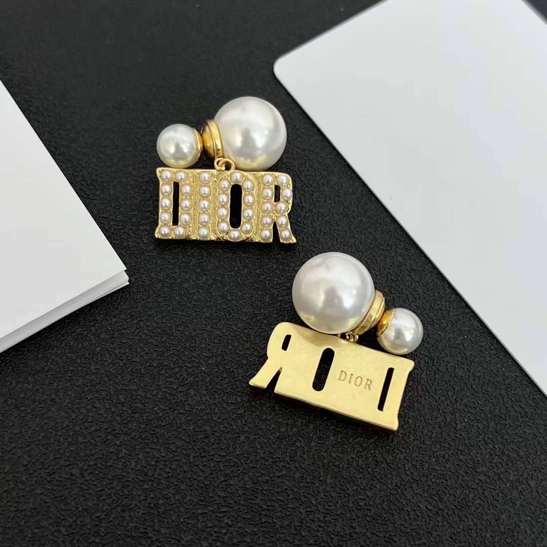 Replica Pearl Paved Dior Letters Earrings