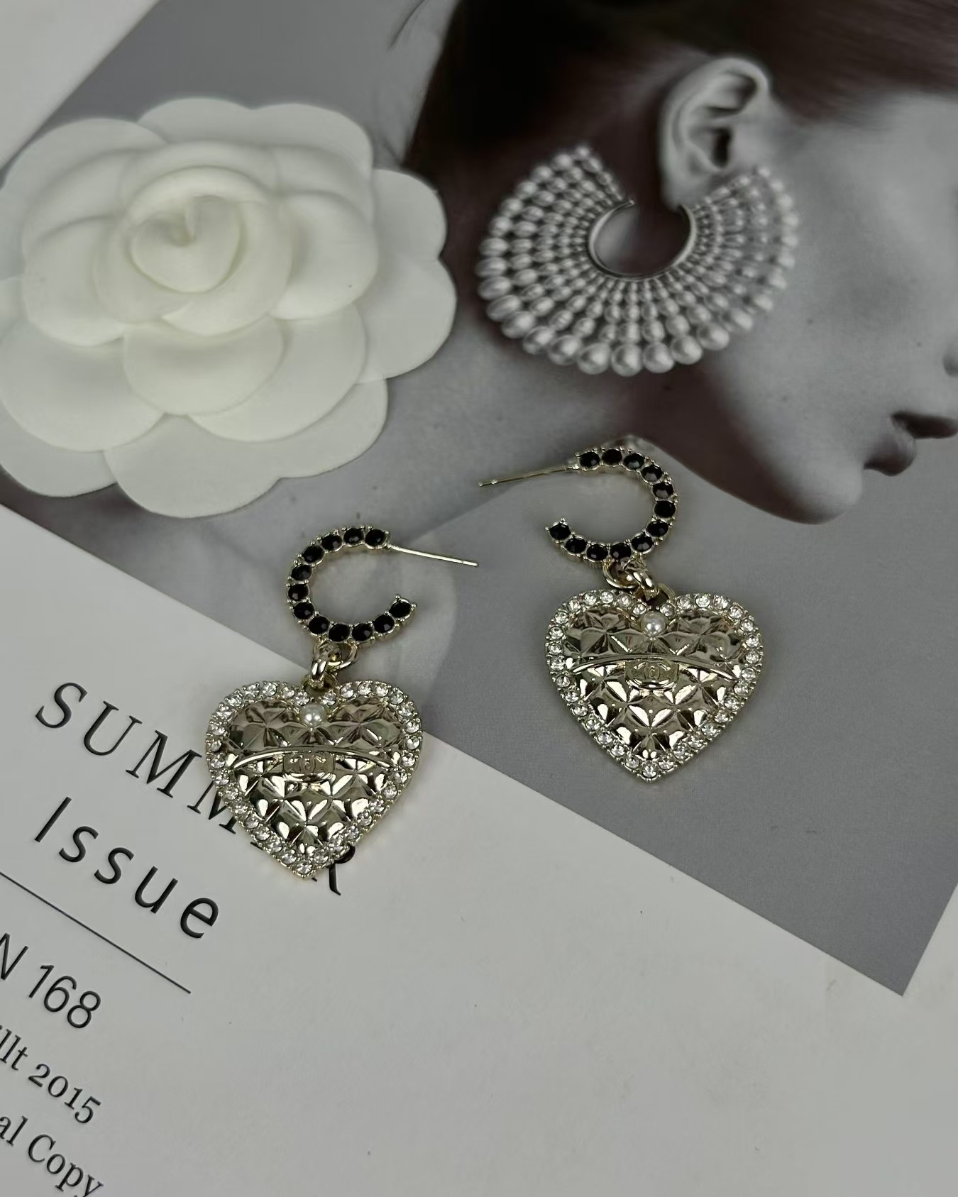 Replica Chanel Hoop with Heart Dangle Earrings