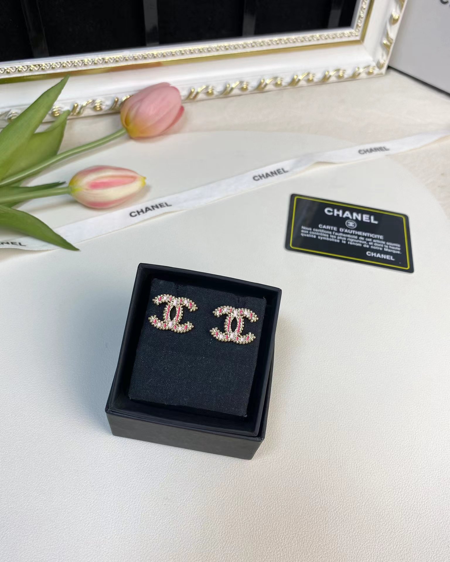Replica Chanel Enamel Pink Double C Earrings