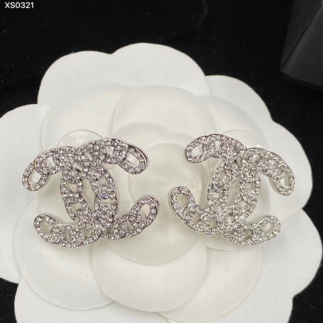 Replica Chanel Silver Color Hollow Double C Earrings