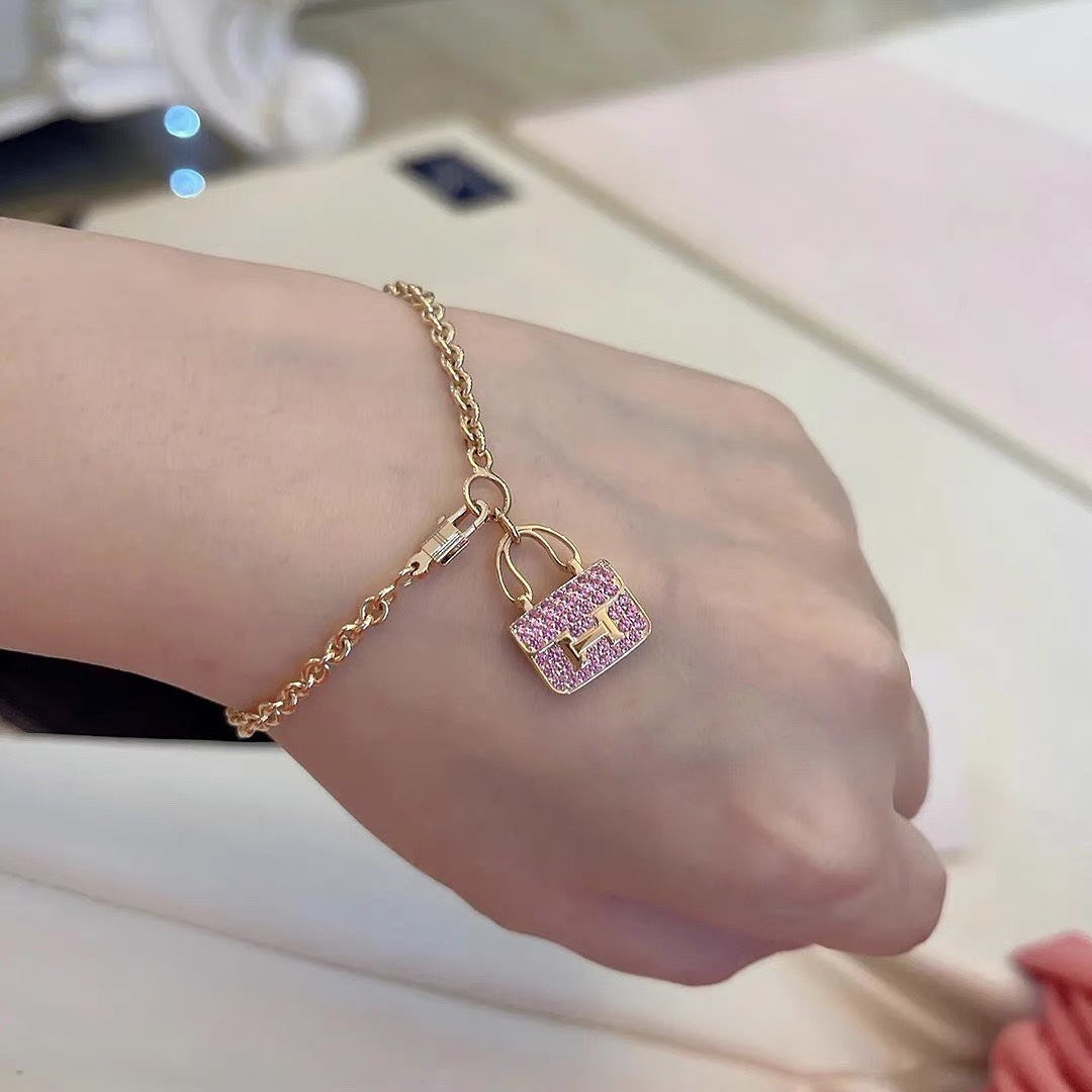 Replica Hermes Pink Diamond H Bag Bracelet