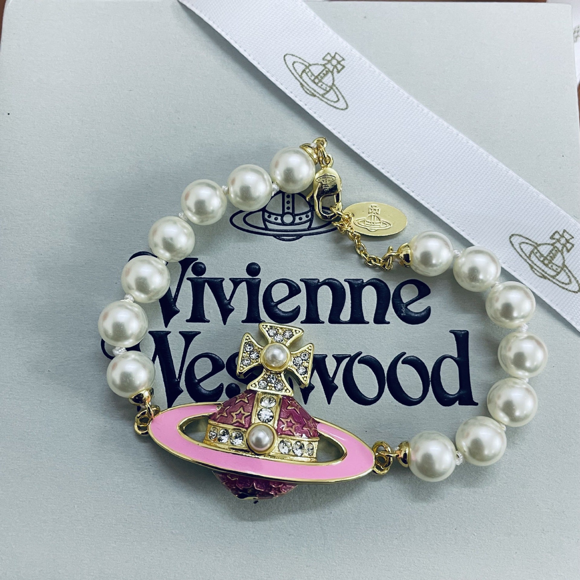 Replica Vivienne Westwood Enamel Diamond Saturn Bracelet