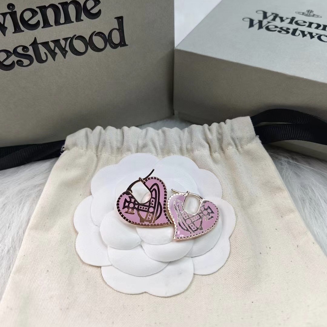 Replica Vivienne Westwood Personality Pink Love Heart Earrings