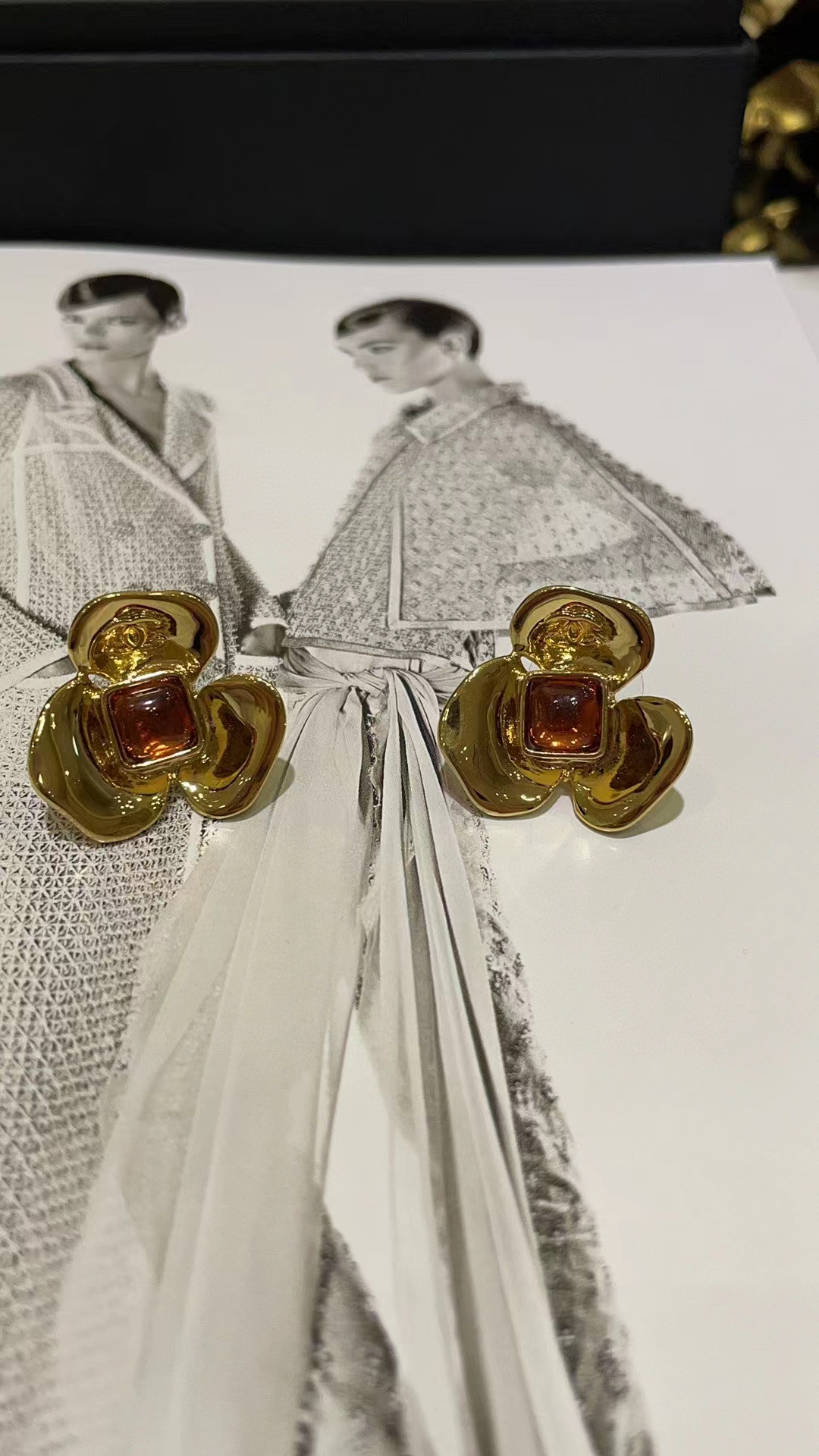 Replica Chanel Gold Camellia Stud Earrings