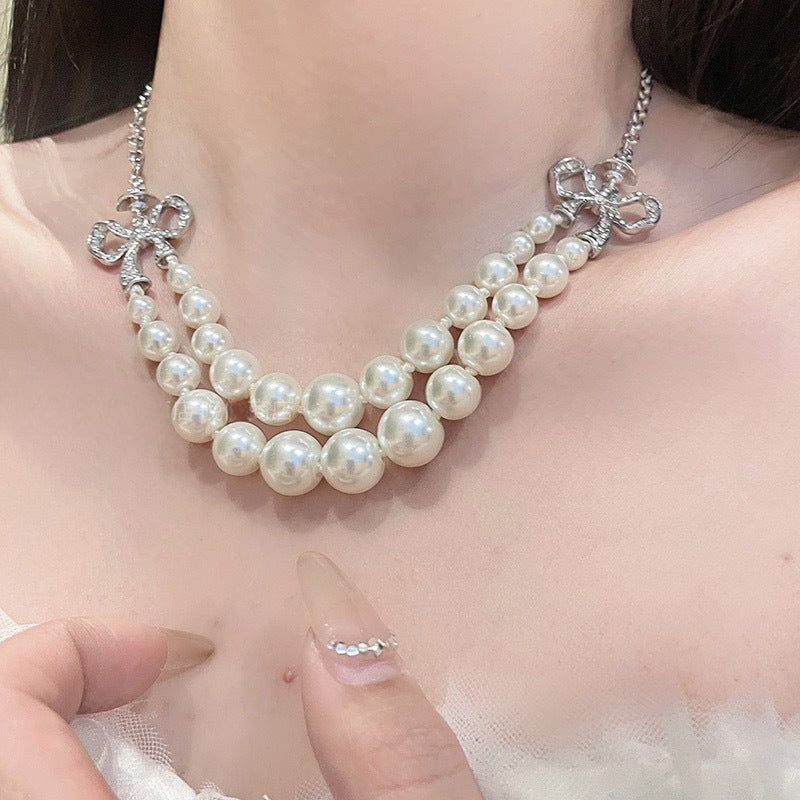 Replica Vivienne Westwood Bow Knot 2 Row Pearl Necklace
