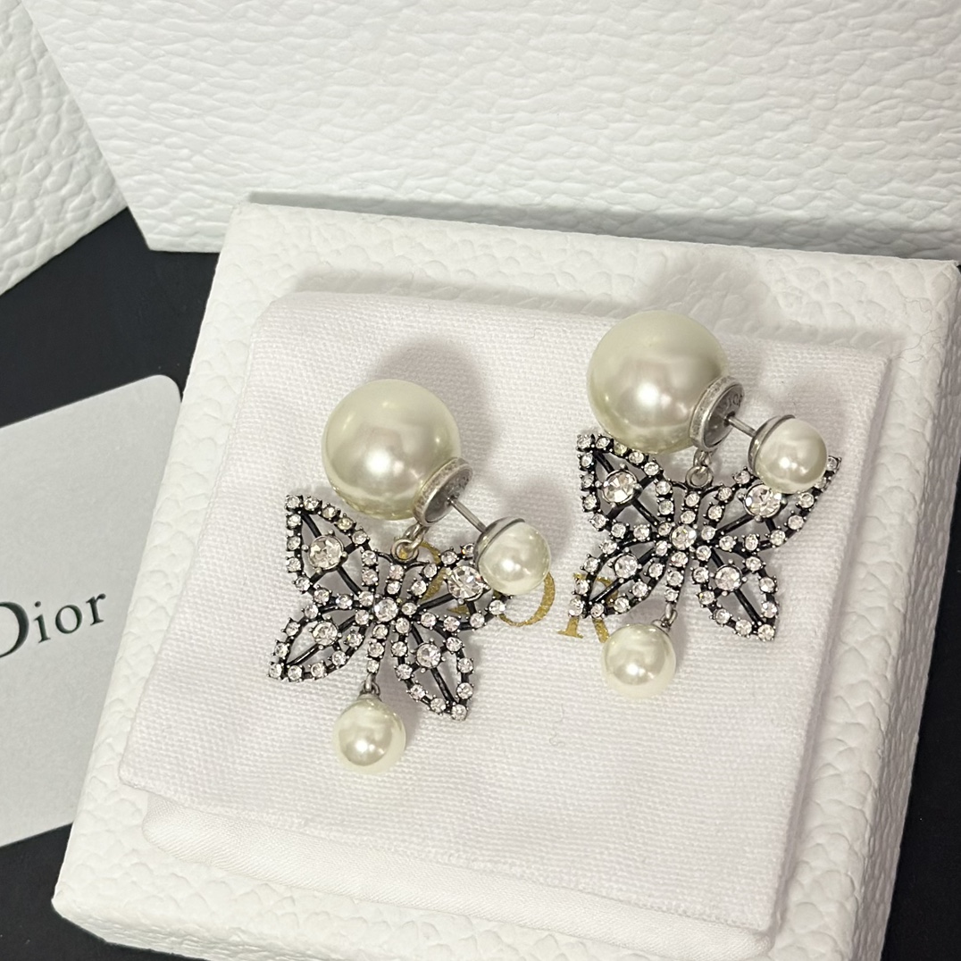 Replica Dior Butterfly Pearl Drop Earrings