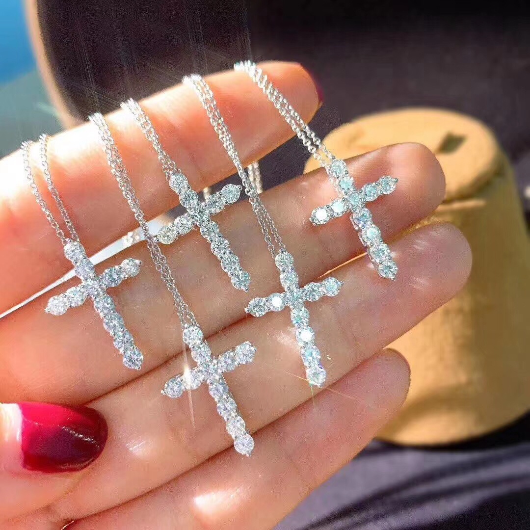 Replica Tiffany Full Diamond Cross Pendant Necklace