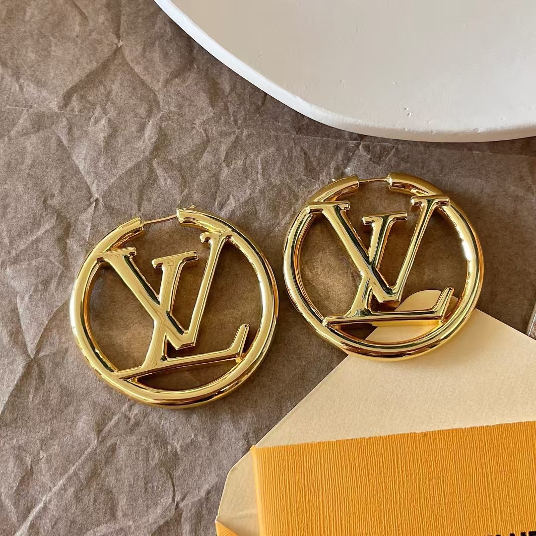 Replica Louis Vuitton Large Hollow Round LV Letter Earrings