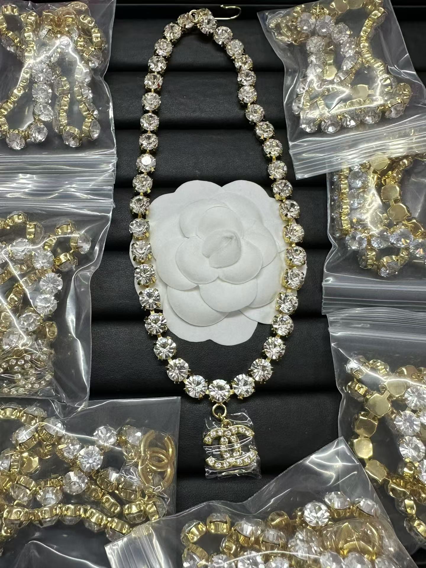 Replica Chanel Logo Pendant Rhinestone Strass Chain Necklace