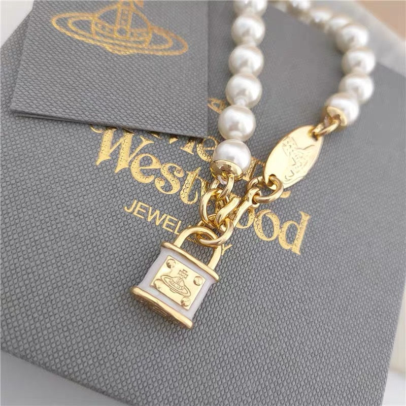 Replica Vivienne Westwood Lock Charm Pearl Bracelet