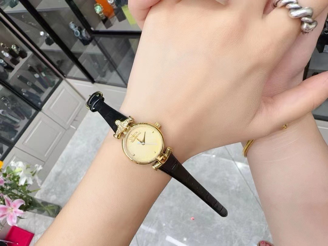 Replica Vivienne Westwood Black Genuine Leather Band Watch - 23MM