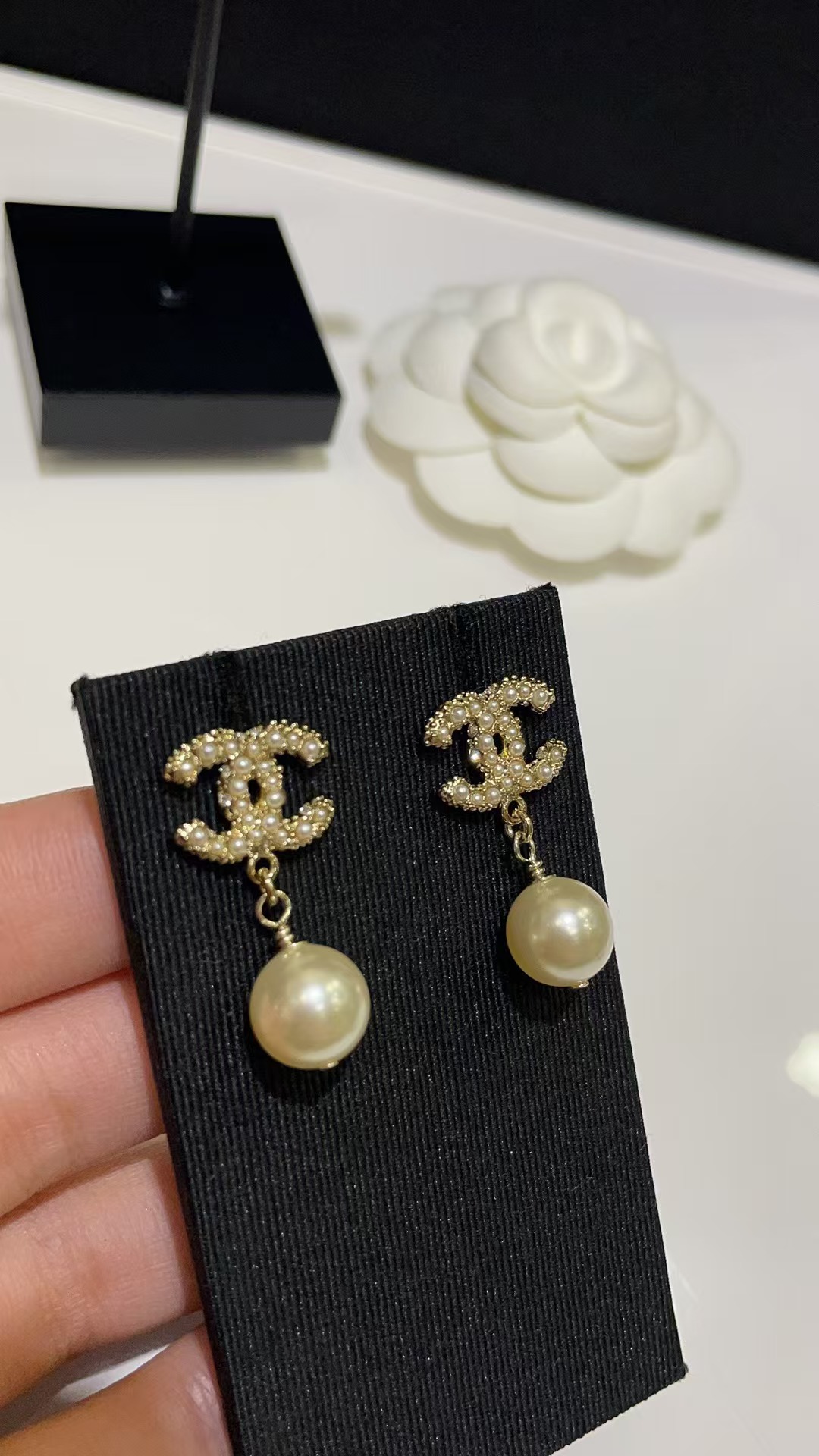Replica Chanel Double C with Pearl Drop Earrings