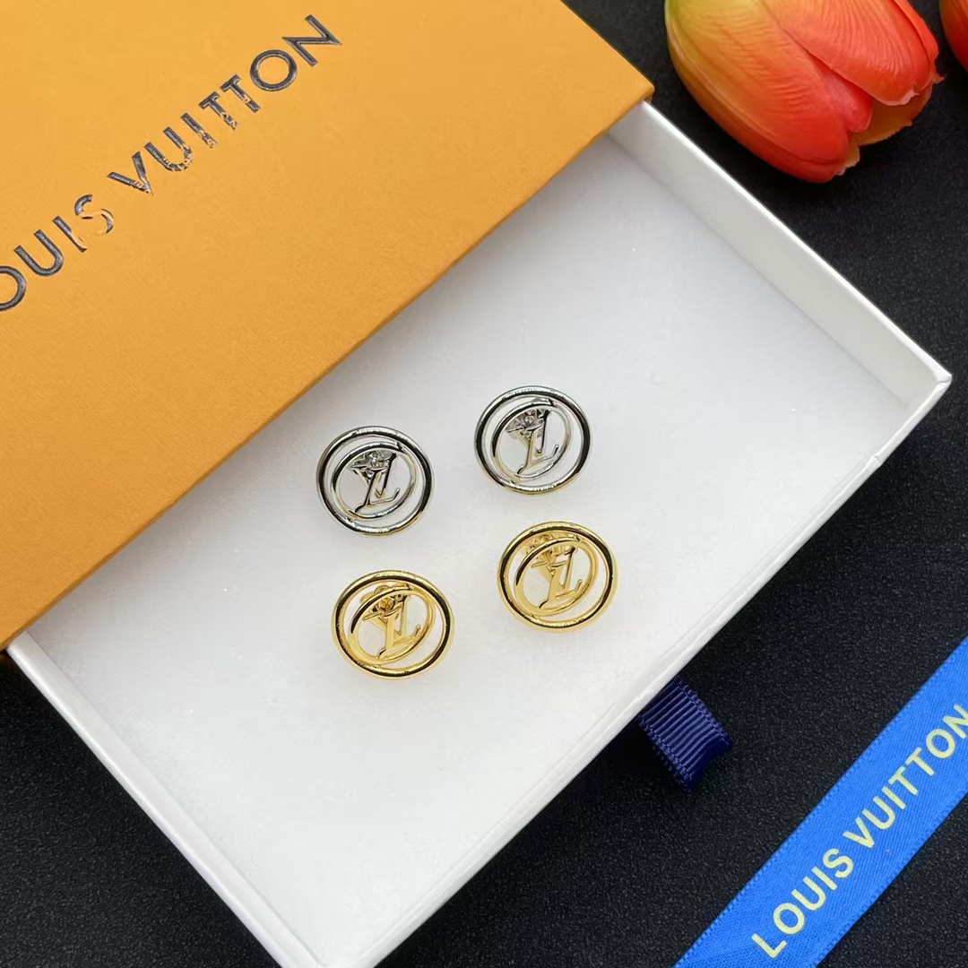 Replica Louis Vuitton Hollow LV Letter Round Earrings