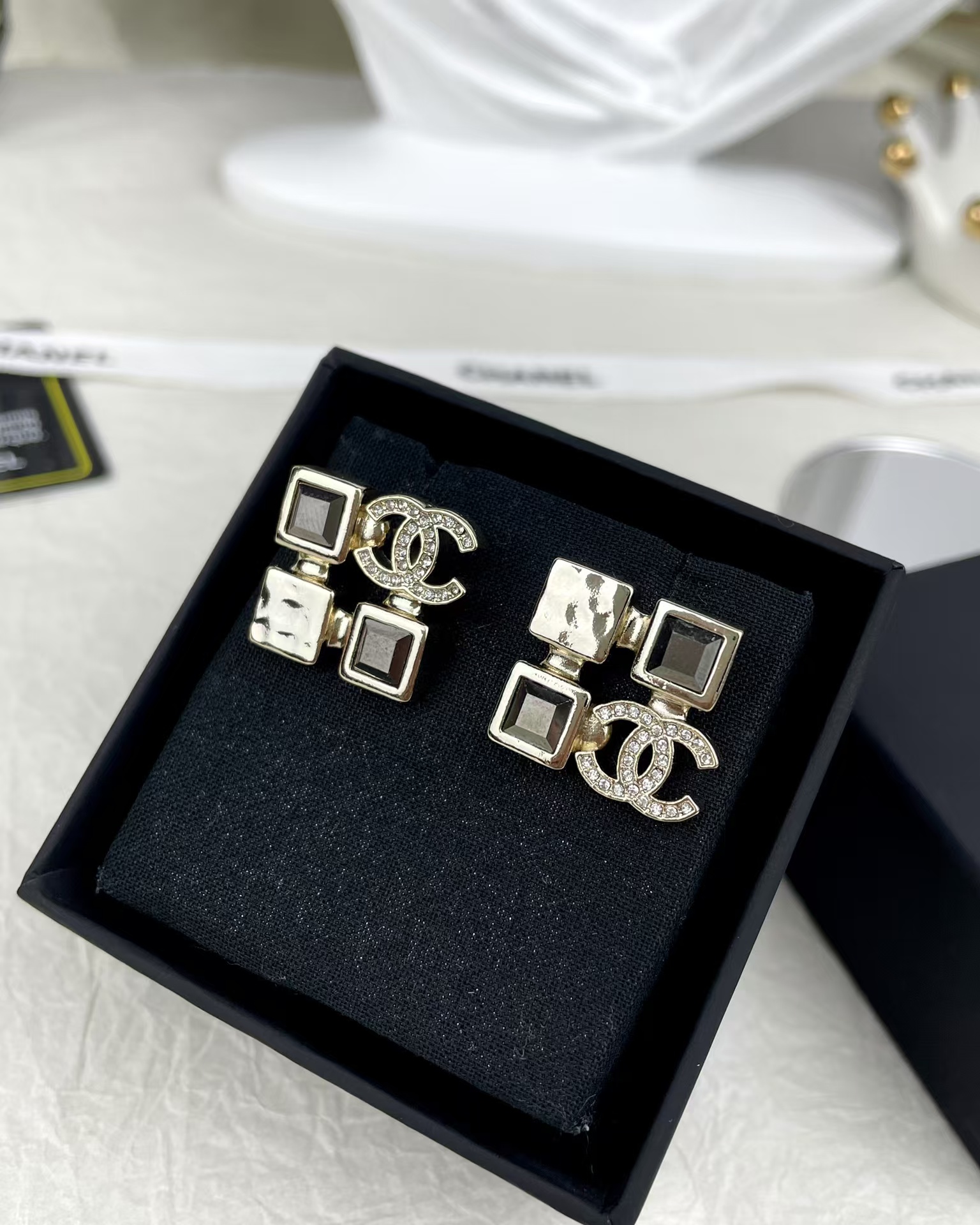 Replica Chanel Square Rhinestone Earrings