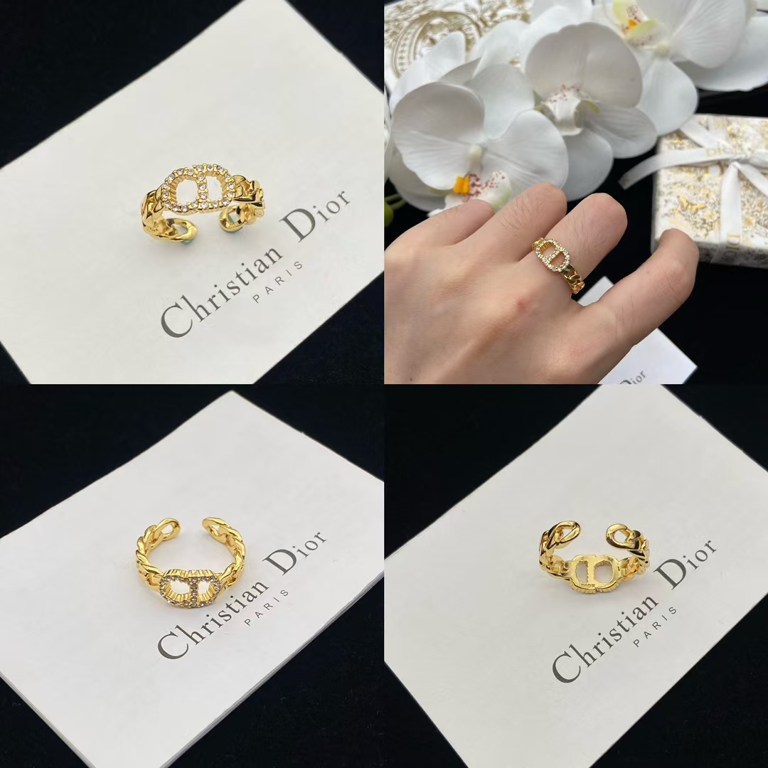 Replica Dior Diamond Paved CD Chain Band Open Ring