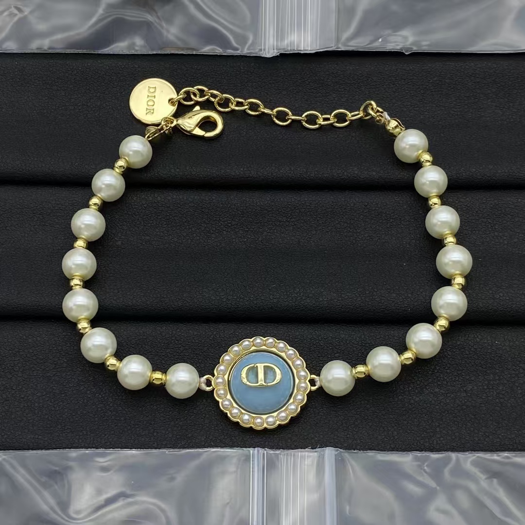 Replica Dior Gold Bead and Pearl Bracelet