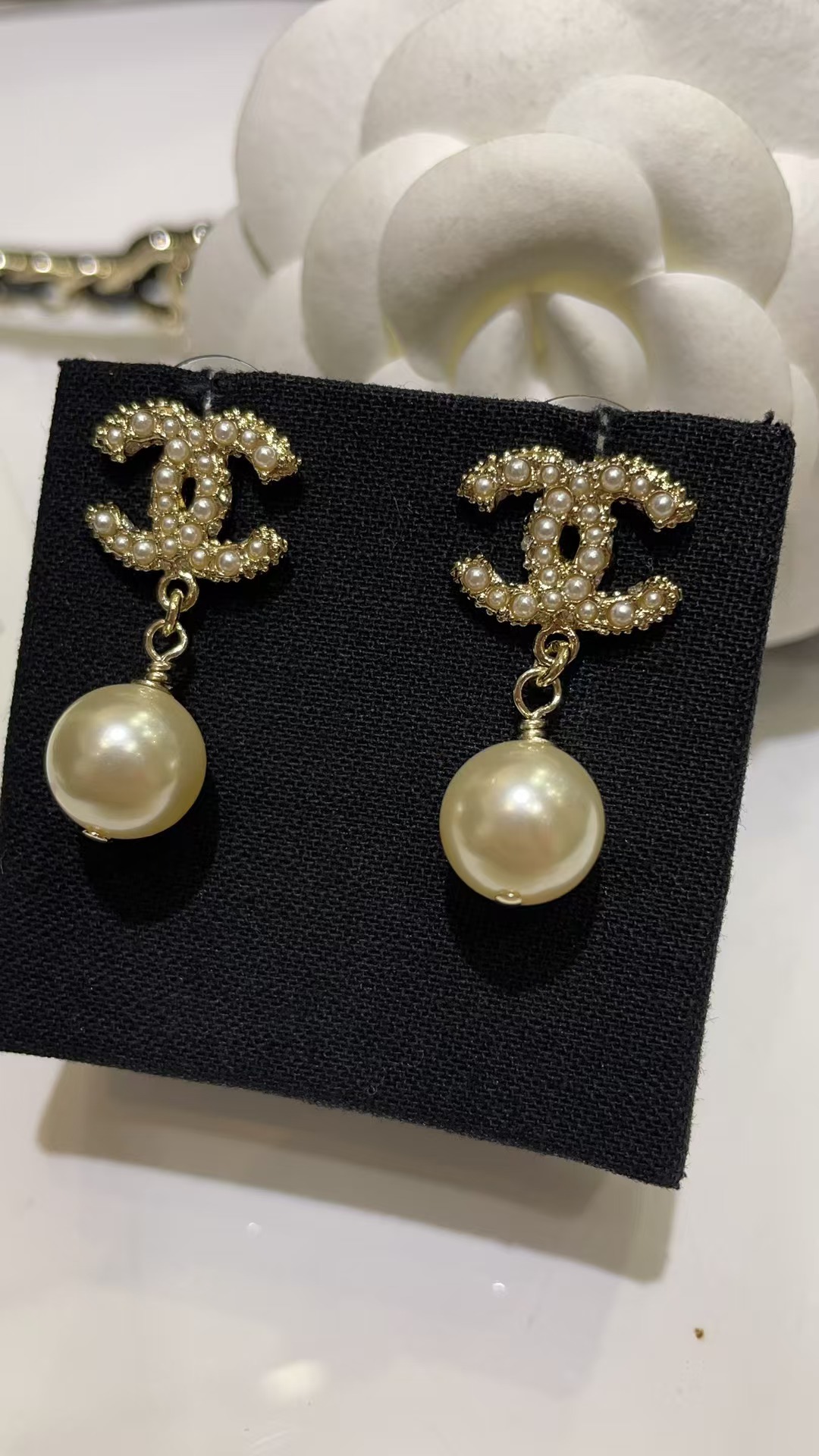 Replica Chanel Double C with Pearl Drop Earrings
