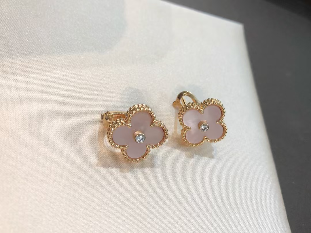 Replica Van Cleef & Arpels Pink Mother of Pearl Clover Stud Earrings