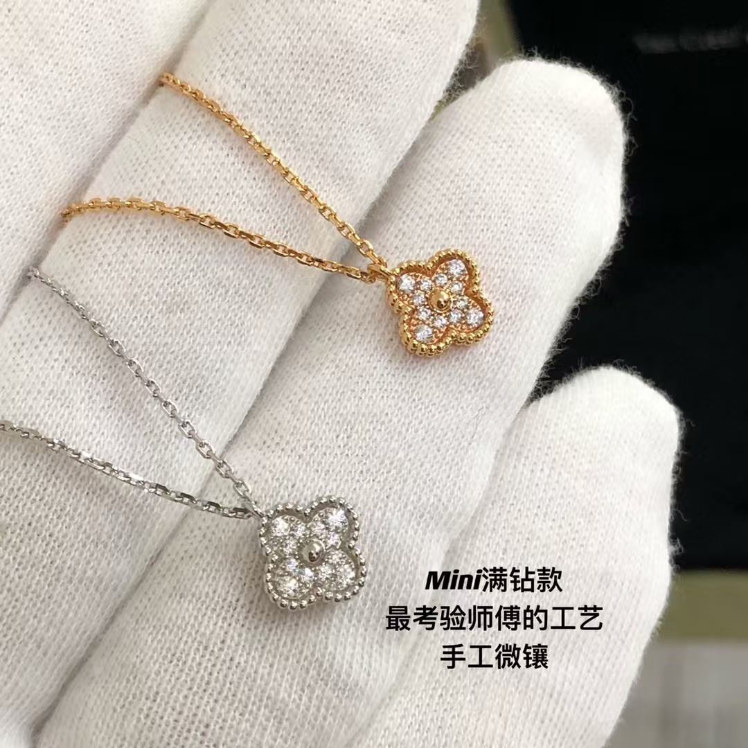 Replica Van Cleef & Arpels Full Diamond Sweet Alhambra Pendant Necklace - Mini