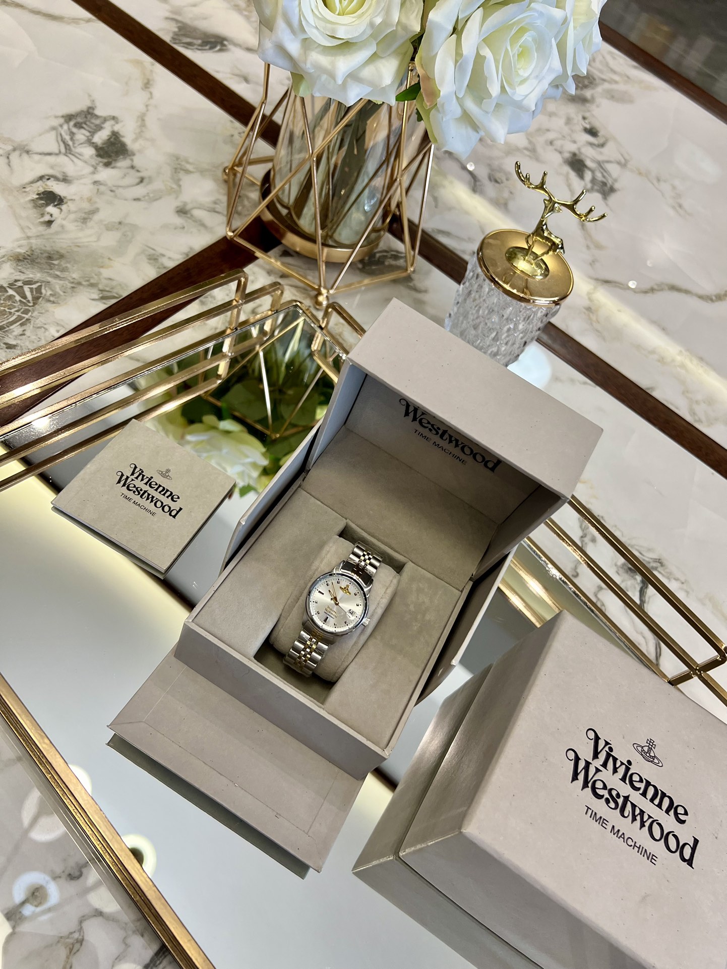 Replica Vivienne Westwood Silver Gold Mixed Color Band Watch - 30MM