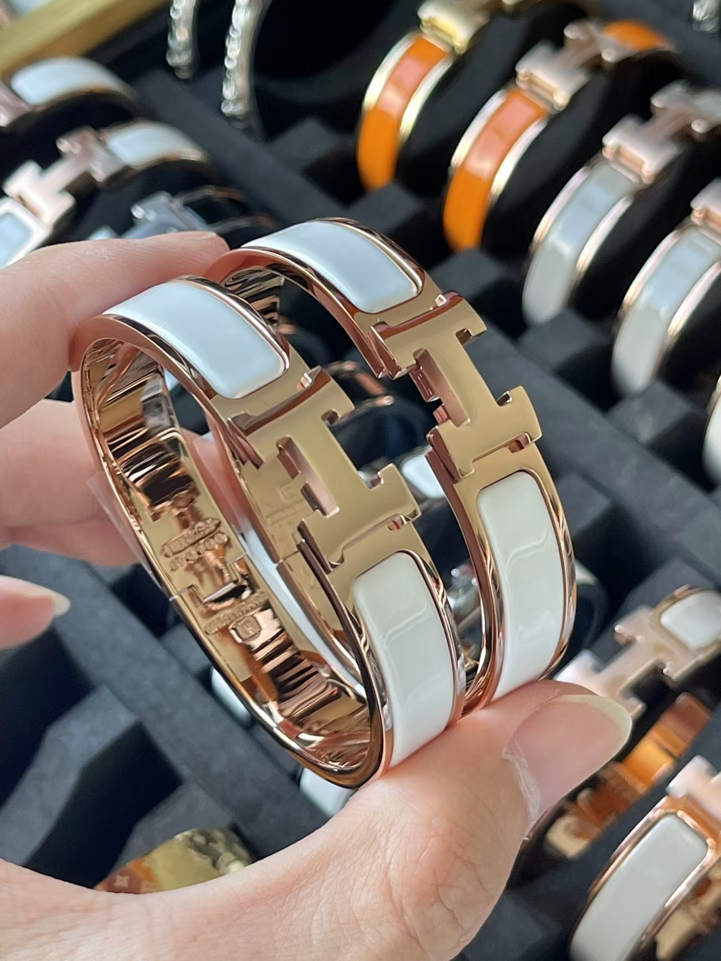 Replica Hermes Wide H Enamel Bracelet