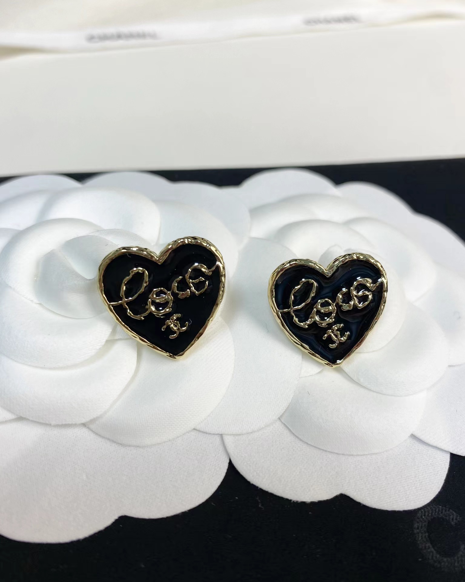 Replica Chanel Black Love Heart Stud Earrings
