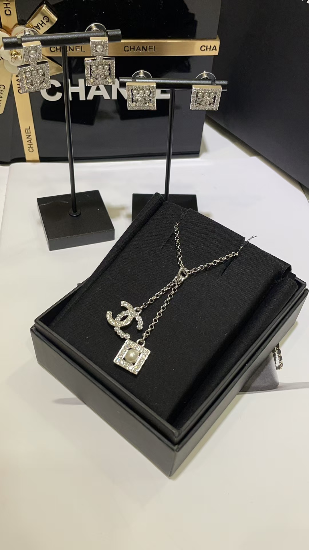 Replica Chanel Two Pendants Drop Y Necklace