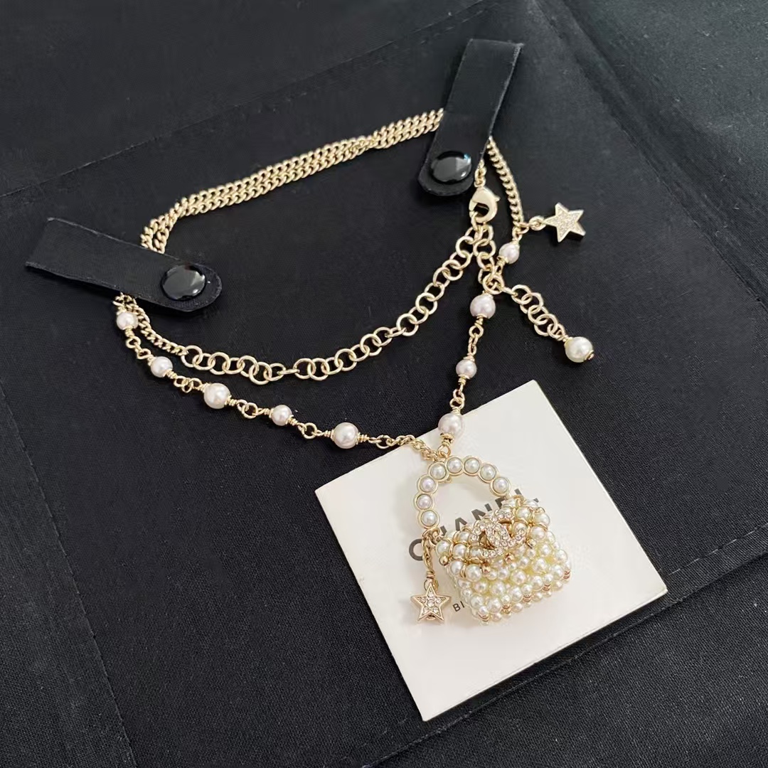 Replica Chanel Pearl Bag Pendant Necklace